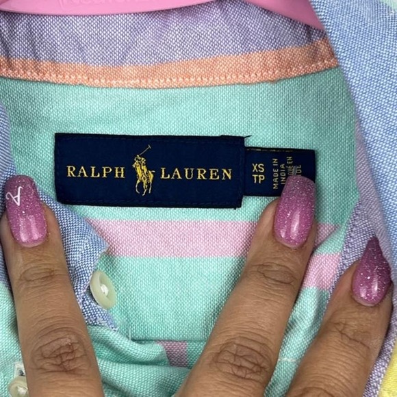 Ralph Lauren Colorful striped button up tie front Easter dress shirt Womens xs - Picture 6 of 7